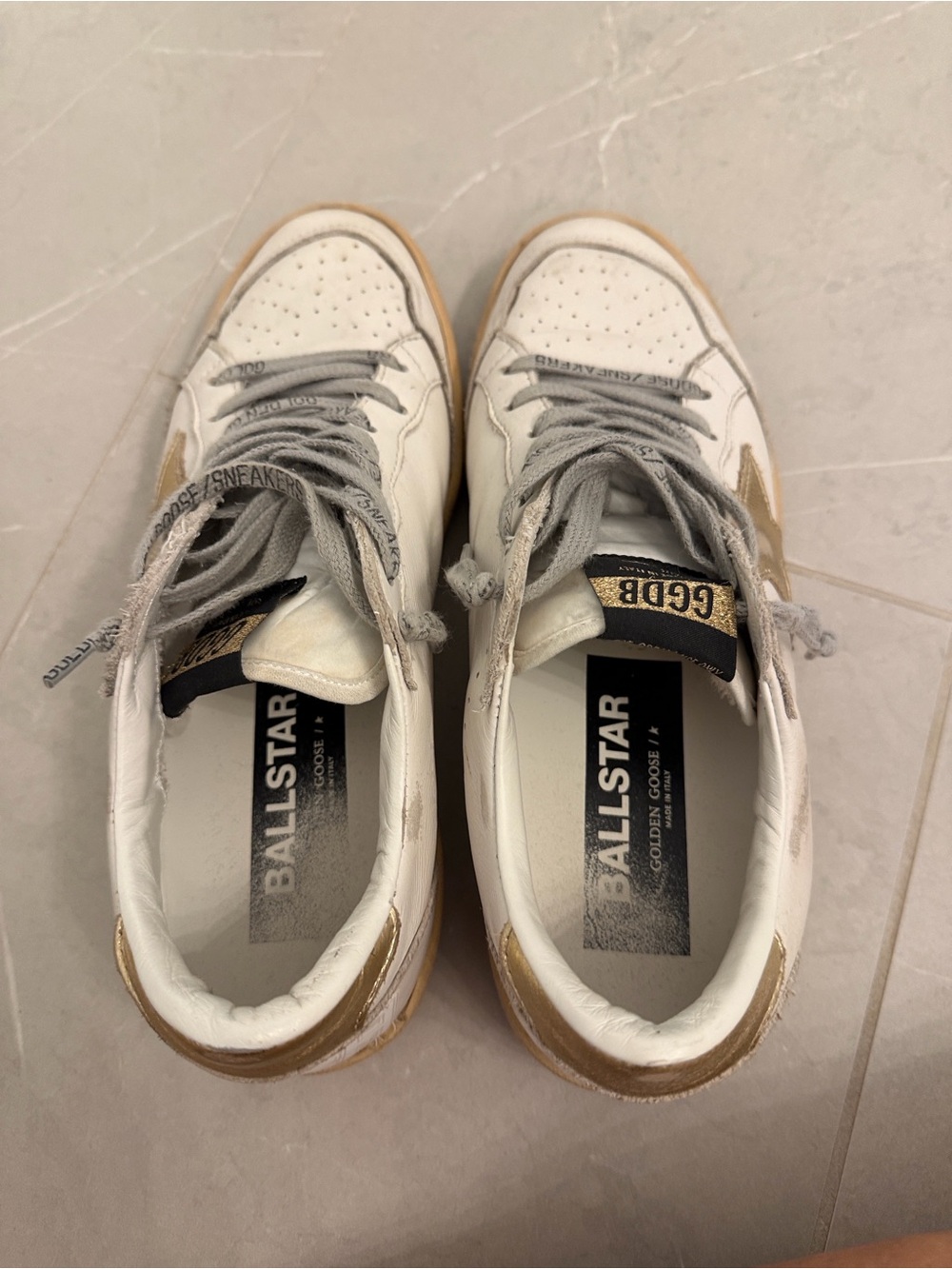 Golden Goose Ball Star White Leather Sneakers with Gold Star Accent - Picture 5 of 7